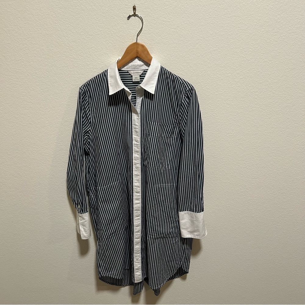 Club Monaco Navy and White Striped Shirt